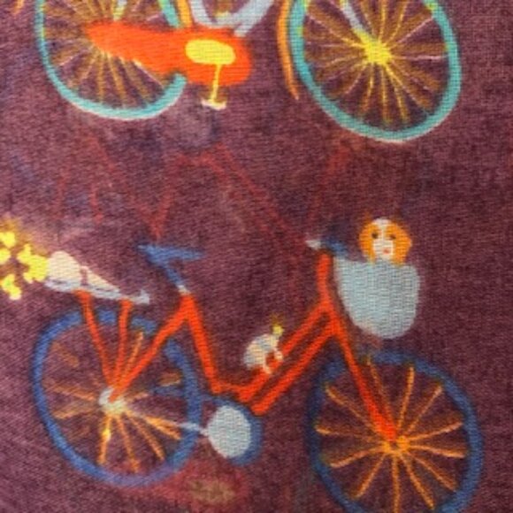 3/$15 Oversized Vintage Printed Village Purple Bicycle Scarf Wrap Shawl Dogs - Picture 3 of 5